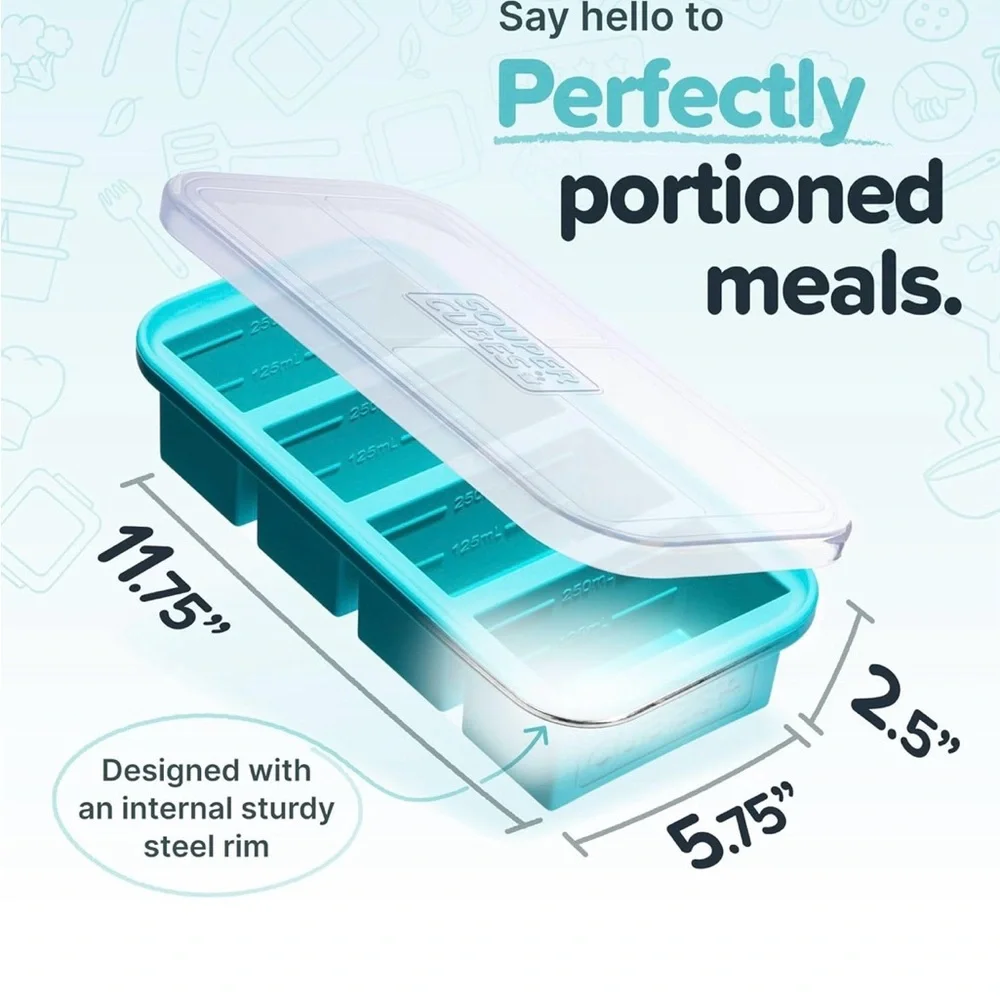 Souper Cubes Aqua Silicone Freezer Tray with lid - Picture 5 of 9